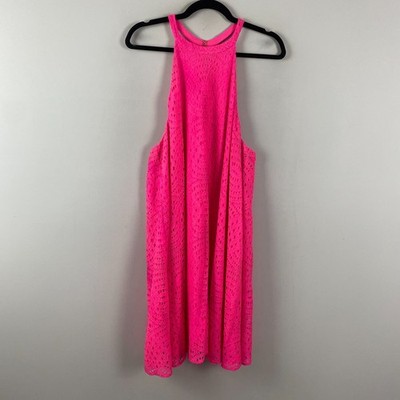 Lilly Pulitzer Quinn Halter Swing Dress Knotty Lace Neon Pink Lined Size XL