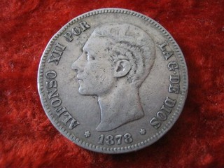 5 Pesetas 1878 Spanien Silber Münzen 900 Alfonso XII Madrid Espana Silver König