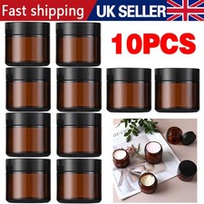 10X 60ml Empty Amber Cosmetic Glass Jar Tinted Lids Lotions Cream Container UK