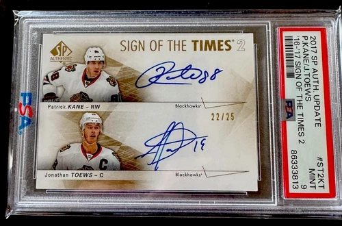 2016-17 SP Sign Of The Times Patrick Kane / Jonathan Toews Dual Auto PSA 9