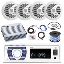 Pyle PLRMR23BTW Marine Receiver, 4x 6.5'' 150W Speaker, Amp w/Kit, Wire, Antenna