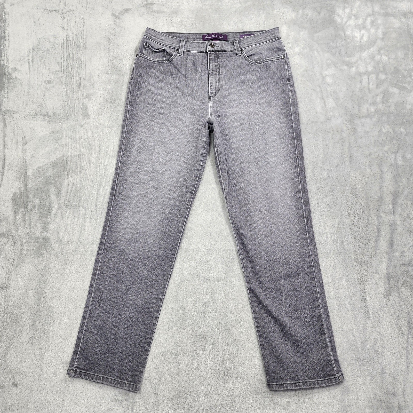 Womens 14 Gray Mid Rise Amanda Straight Stretch Denim