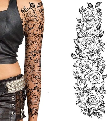 Temporary tatoo sleeve for women Stick on flower rose flora flowers adult tem...