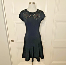 Diane von Furstenberg Renee Cocktail Dress Black Embellished Womens Small VGC