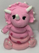 Handmade Crocheted Dinosaur Stackable Toy, made with soft yarn , pink 15'