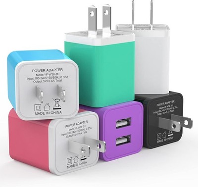 6Pack USB Wall Charger, iGENJUN 2.4A Dual USB Port Cube Power Plug Adapter Fast 