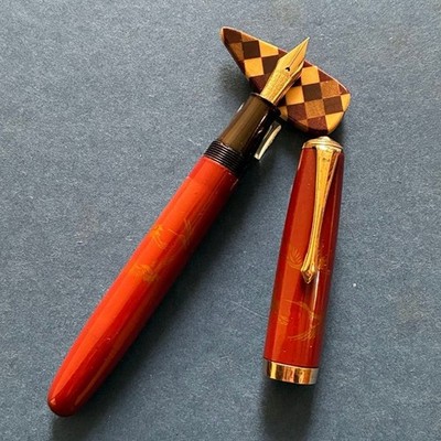 Crane Vermilion Makie Fountain Pen 14K Gold Nib Ink Stop System Vintage