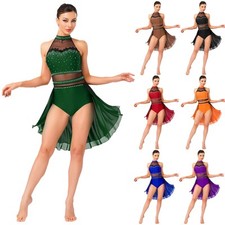 Womens Costume Patchwork Dresses Asymmetric Dancewear Halter Dress Dance Latin