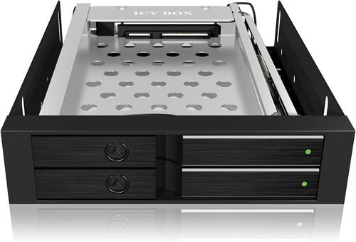 ICY BOX Dual HDD & SSD Wechselrahmen, 2x 2,5 Zoll in 1x 3,5 Zoll Schacht mit Fro - Afbeelding 2 van 5