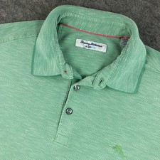 Tommy Bahama Mens L Green IslandZone Textured Short Sleeve Polo Shirt
