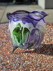 Vtg Fenton Style  Art Glass hand blown Purple Green Three Footed Rose Bowl 3x3