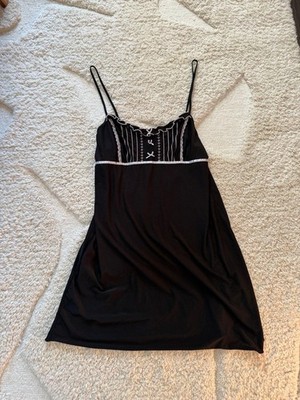 Apt 9 Intimates Black Corset Detail Slip Dress Ruffle Trim Coquette Size L