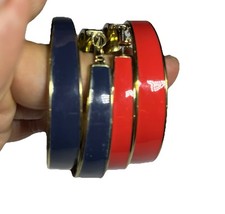 Two Pairs of Red  Blue Colors Enameled Hoops 2.5   Earrings Golden Lightweight