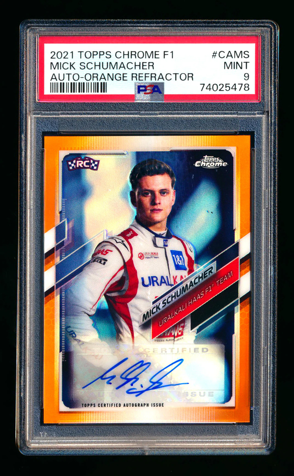 2021 Topps Chrome F1 Mick Schumacher RC Orange Refractor Autograph #14/25 PSA 9!