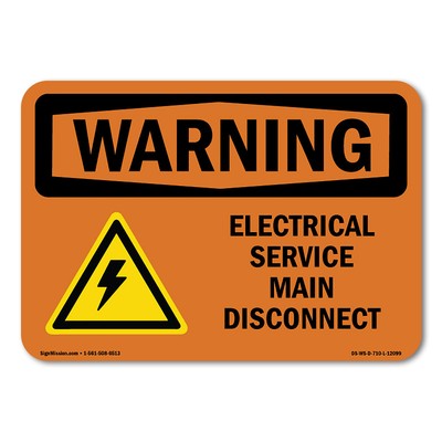 Electrical Service Main Disconnect ANSI Warning Sign Metal Plastic Decal