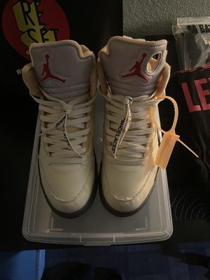 Jordan Air Jordan 5 Men's Mid Top Lace-Up Sneakers Ivory Red Black Basketball