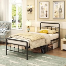 Small Single Bed Frame with Victorian Headboard and Footboard, 2ft6 Single Bed w