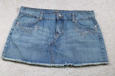 Jordache Denim Skirt Womens Size 9/10 Blue Frayed Hem Rhinestone Pockets Western