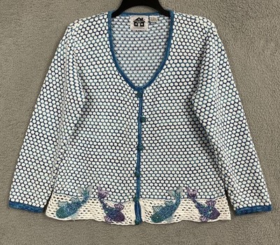 Storybook Knits Hand Knitted Cardigan LG Aquatic Love Fish Coastal ...