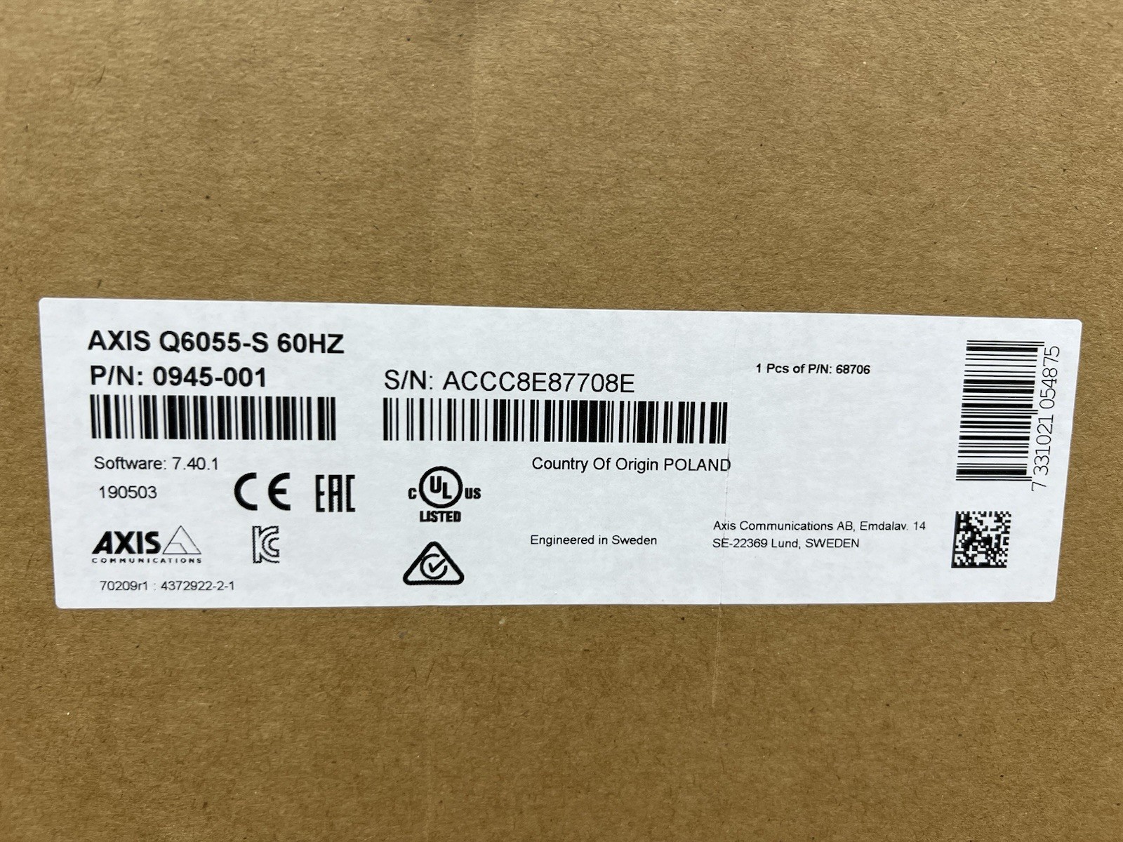 AXIS Q6055-S 60Hz Dome Network Camera 0945-001 Stainless Steel