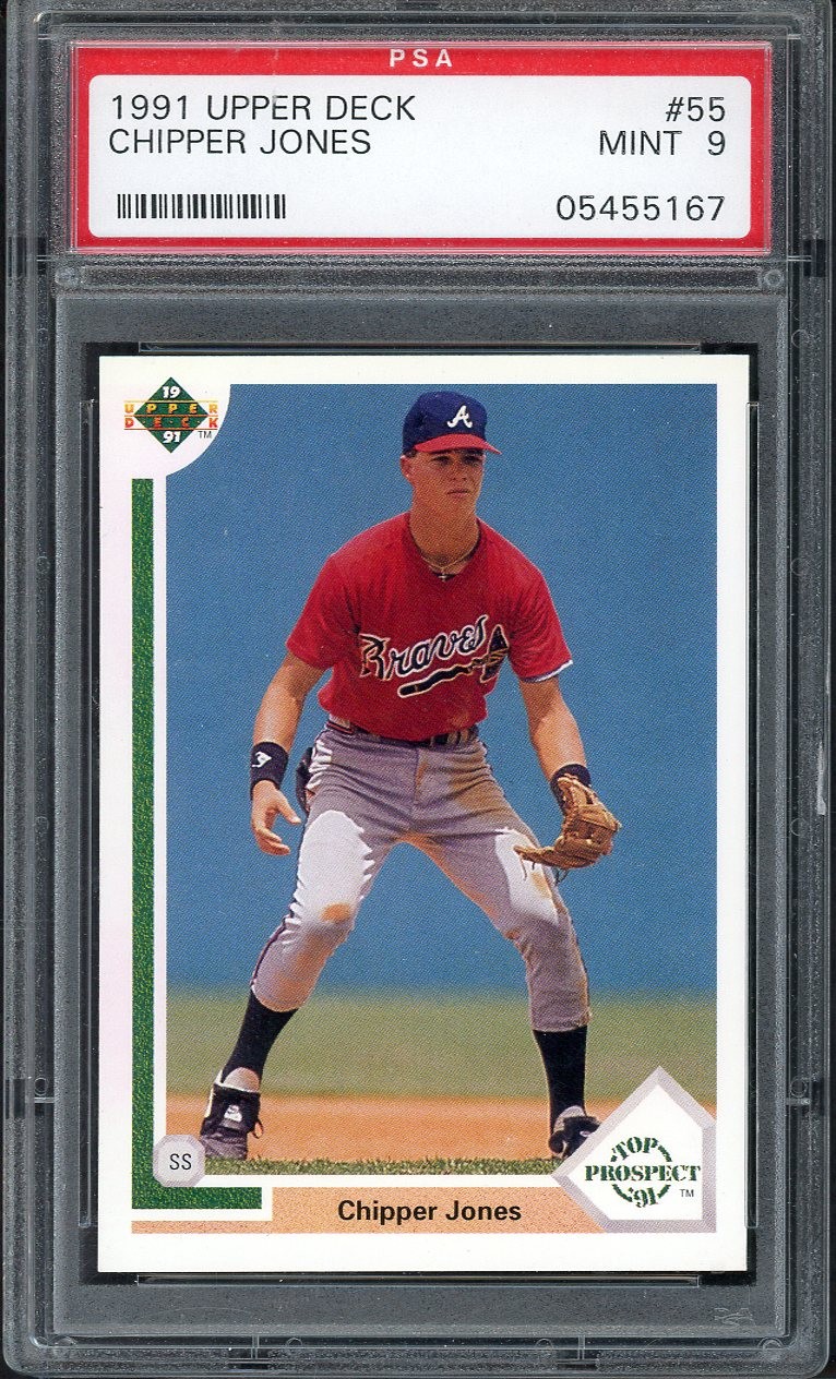 1991 UPPER DECK # 55 CHIPPER JONES BRAVES PSA 9 MINT 567745 (KYCARDS)