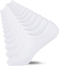 Heatuff No Show Socks Womens Cotton Low Cut Non Slip One Size, 6 Pairs White