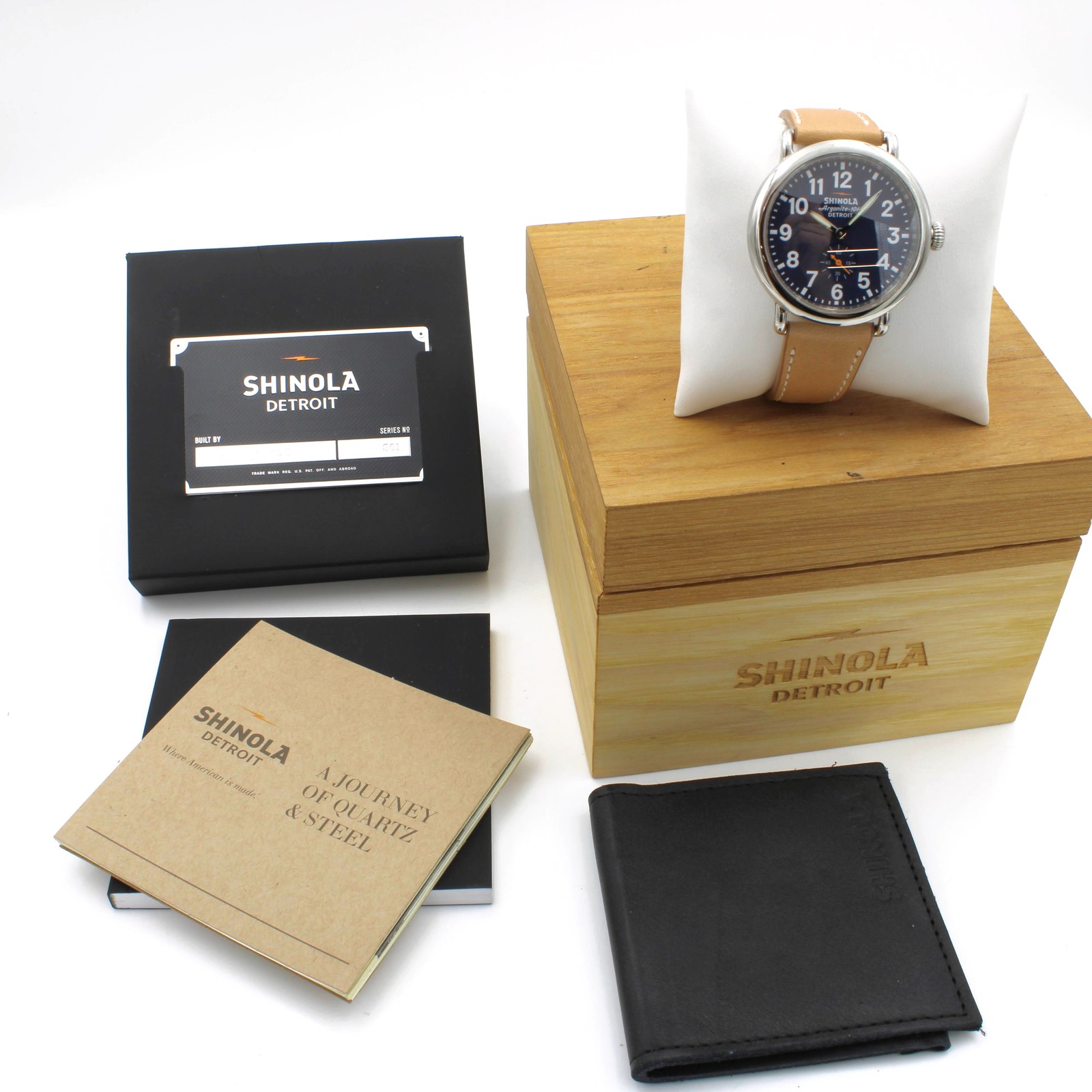 Shinola Detroit Argonite Runwell 1069 SS Tan Leather Watch w Box #WB4220-3