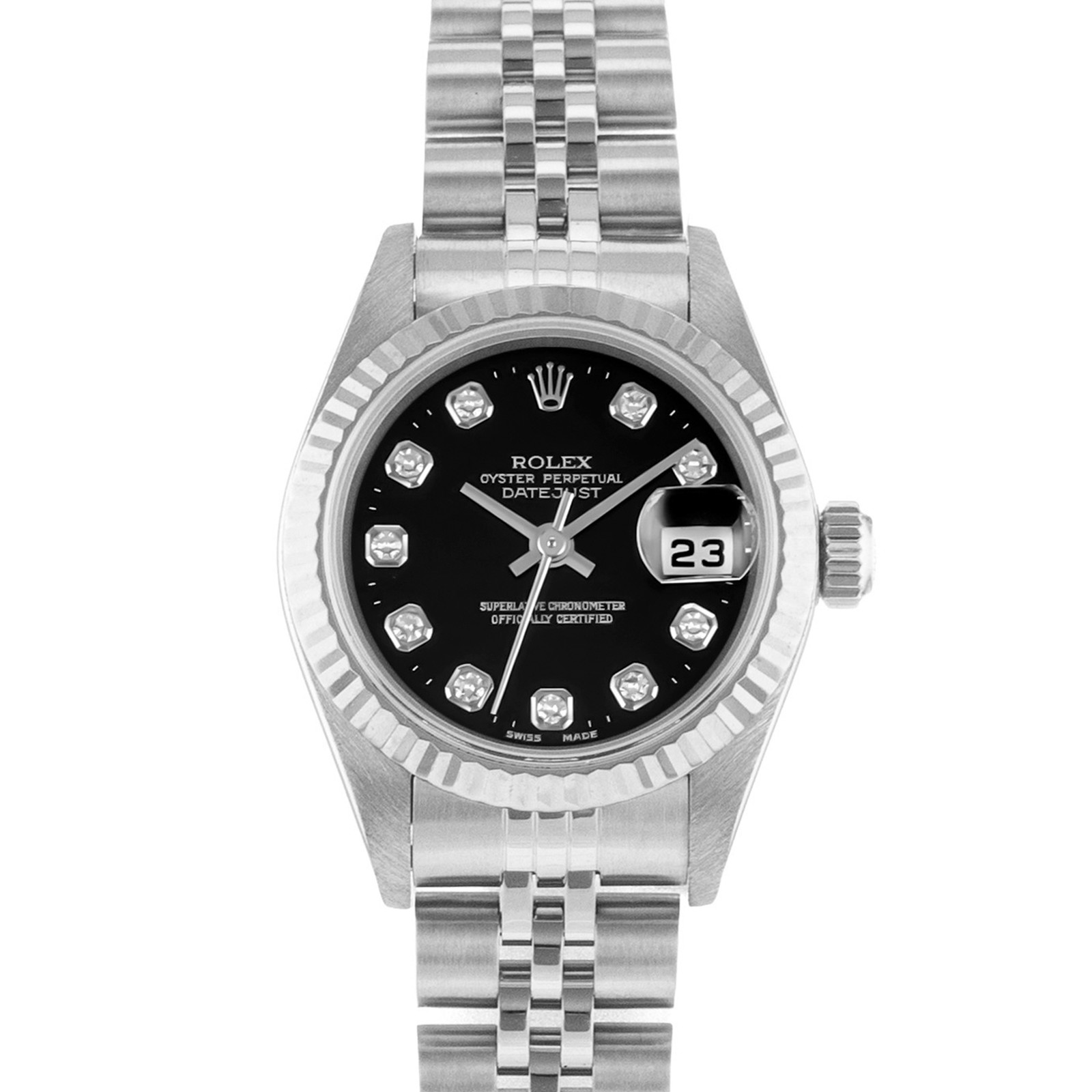 Rolex Datejust 26 79174 Ladies Watch Steel Black Diamond Dial 2002 Model-image