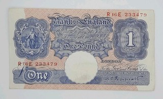 1940 Bank of England UK £1 (One) Pound Banknote No. R16E 233479 Peppiatt