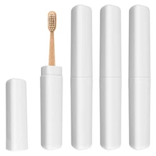 4Pcs Travel Toothbrush Case,  8.27 x 1.38" Travel Toothbrush Holder, Beige