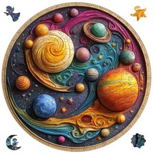 Wooden Puzzle, 3D Visual Effect Solar System Planet Jigsaw Puzzles, Wall Deco...