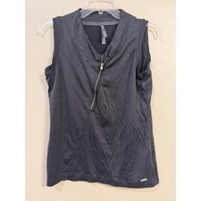Lija Womens Sleeveless Asymmetrical Quarter Zip Golf Top Black Size M Activewear