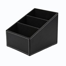 PU Leather Remote Control Holder Organizer with 3 Compartments Stylish TV Caddy