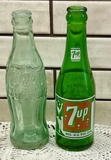 Vintage 1949 7Up Bathing Beauty)  And 1948 Coca Cola  Soda Pop Bottles  7 Oz