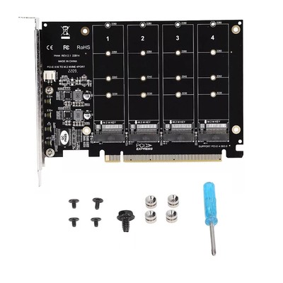 M.2 NVME SSD To PCIE X16 Adapter 4 Port Expansion Card Accessory Speed 4x32Gbps