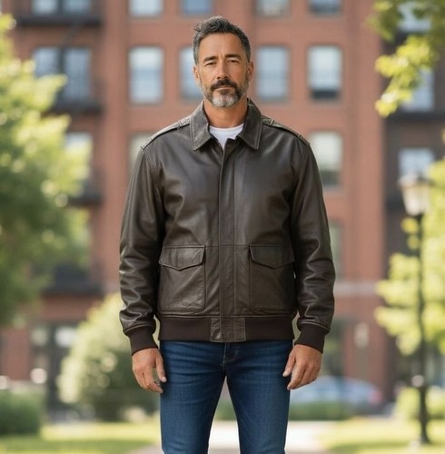 Vintage Mens Large Leather Cockpit Bomber Jacket USA  Brown Aviation Blue Eagle