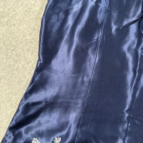 Robe décontractée vintage années 90 coin satin bretelles spaghetti taille 9/10 bleu brodere - Photo 2/8
