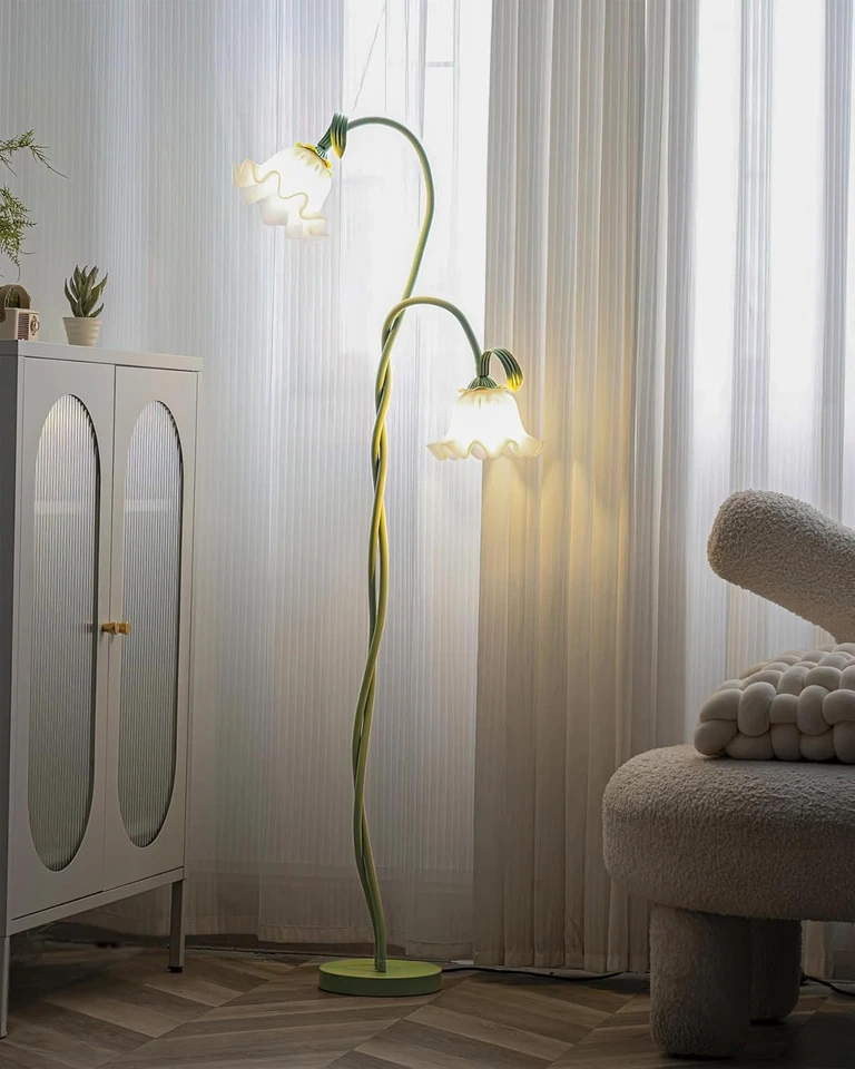 Lámpara de pie creativa Lirio del Valle 2 cabezas flores lirio sala sofá lateral Foto 3 de 4