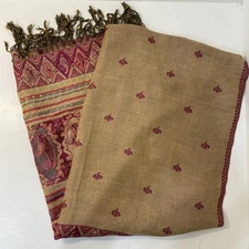 100% Pashmina Paisley Shawl Festival Scarf Reversible Wrap Face cover burgundy 