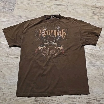 The Rock Band Styx North American Tour Brown T-Shirt ''Renegade'' Double Pistols