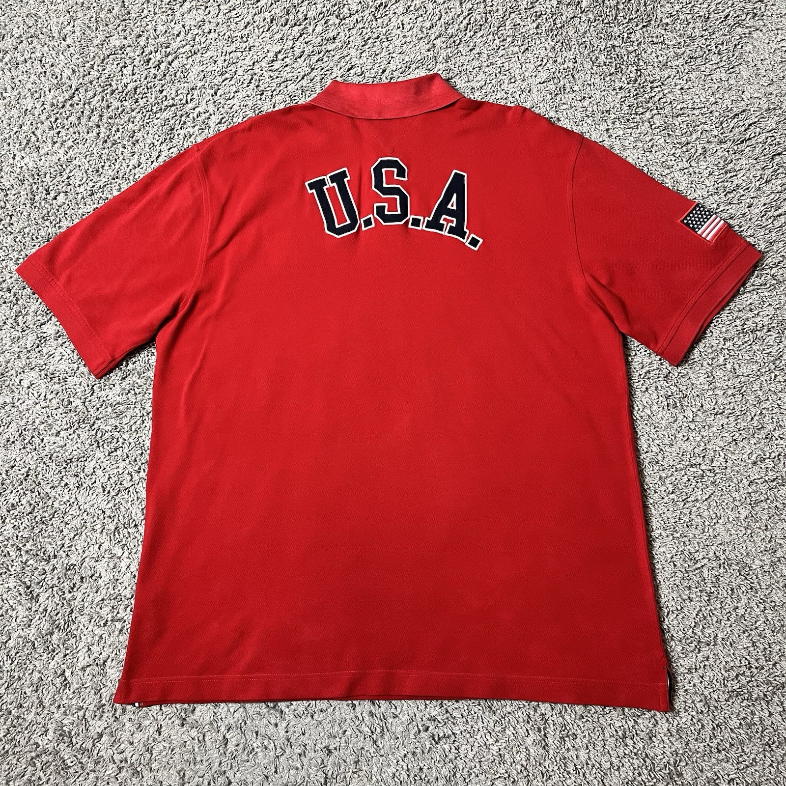 Tommy Hilfiger Polo Shirt Mens 2XL Red Patriotic USA Texas Flag Short Sleeve thumbnail 4