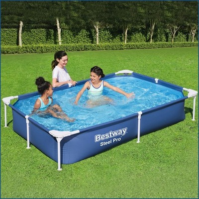 Bestway Frame Pool Steel Pro 221x150x43 cm Kinderpool Aufstellbecken Gartenpool