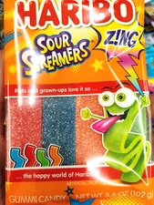 LOT of 2 Haribo  Sour Streamers Gummy Chewy Candy Bag, 3.6 oz