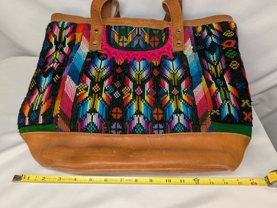 Nena and Co Shoulder Tote Bag Textile & Leather 15''Wx10''Hx5''D Guatemala
