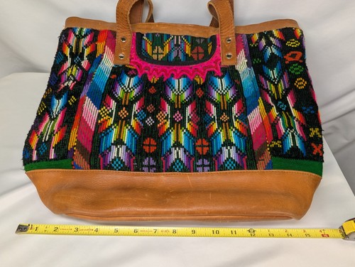 Nena and Co Shoulder Tote Bag Textile & Leather 15"Wx10"Hx5"D Guatemala