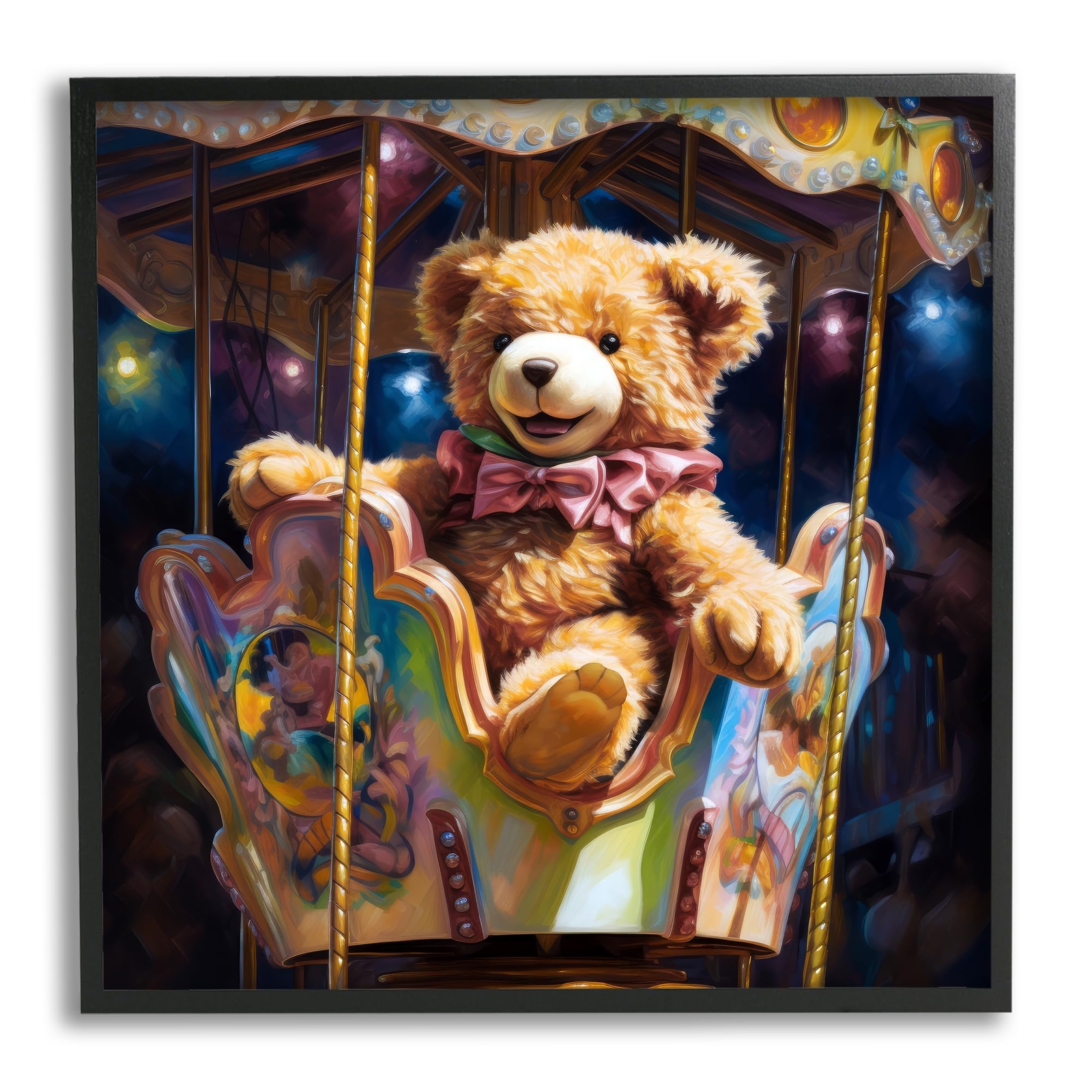 Teddy Bear on Carousel Framed Giclee Art by Ray Powers