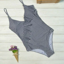Lady Swimsuit Swimwear Ruffle Stripe Bikini One Piece Jumpsuits Bodysuit Fashion