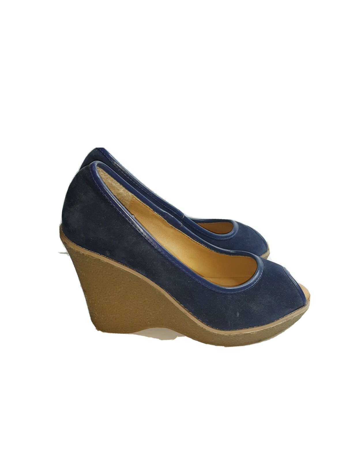 Bamboo Cute Blue Peep Toe Baby Doll Platform Shoes Size 7.5 Wedge Slip On eBay