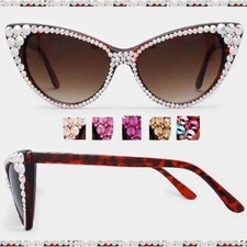 UV 400 SUN AUSTRIAN CRYSTAL Rhinestone Sunglasses Bling Cat Eye Lens Mask Retro