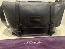 S.T. DUPONT Large 18" Grained Leather Messenger Bag Top Handle Crossbody Strap